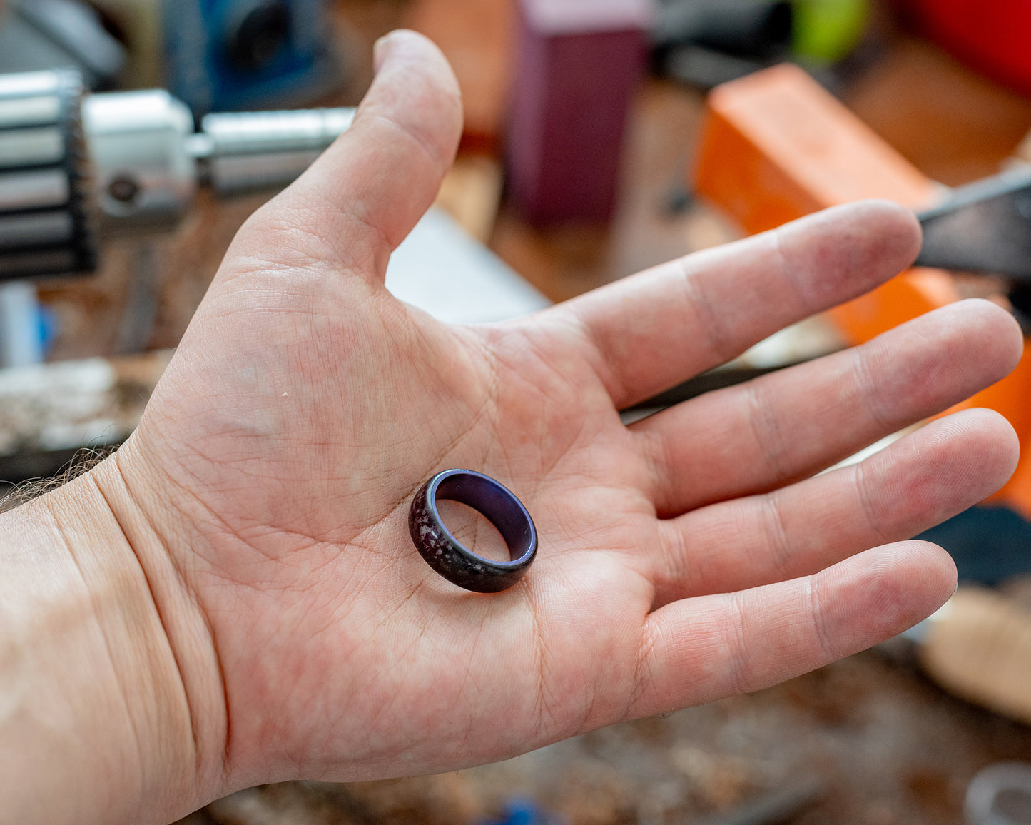 Purple Heart Wood Shavings Ring - Size 9.5